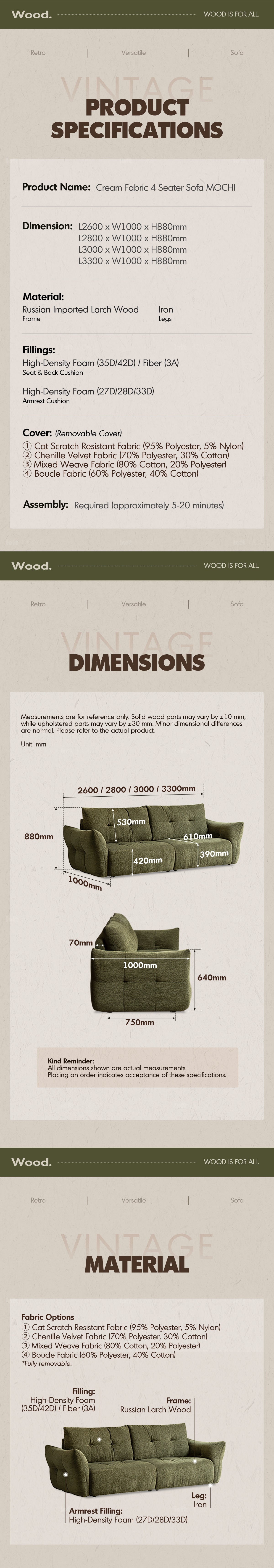 Cream Fabric 4 Seater Sofa MOCHI More Details and Instruction_15