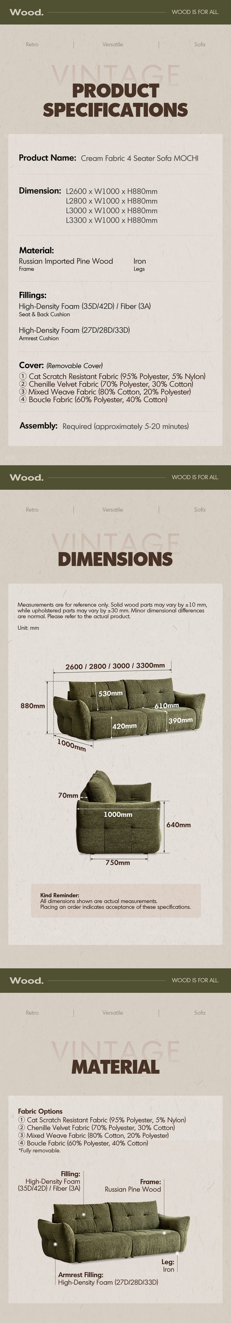 Cream Fabric 4 Seater Sofa MOCHI More Details and Instruction_15