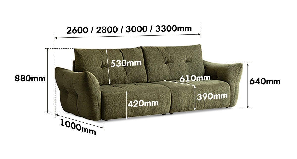 Cream Fabric 4 Seater Sofa MOCHI Size Chart