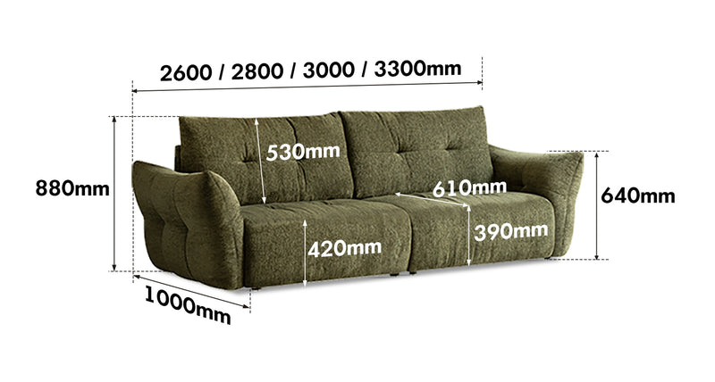 Cream Fabric 4 Seater Sofa MOCHI Size Chart