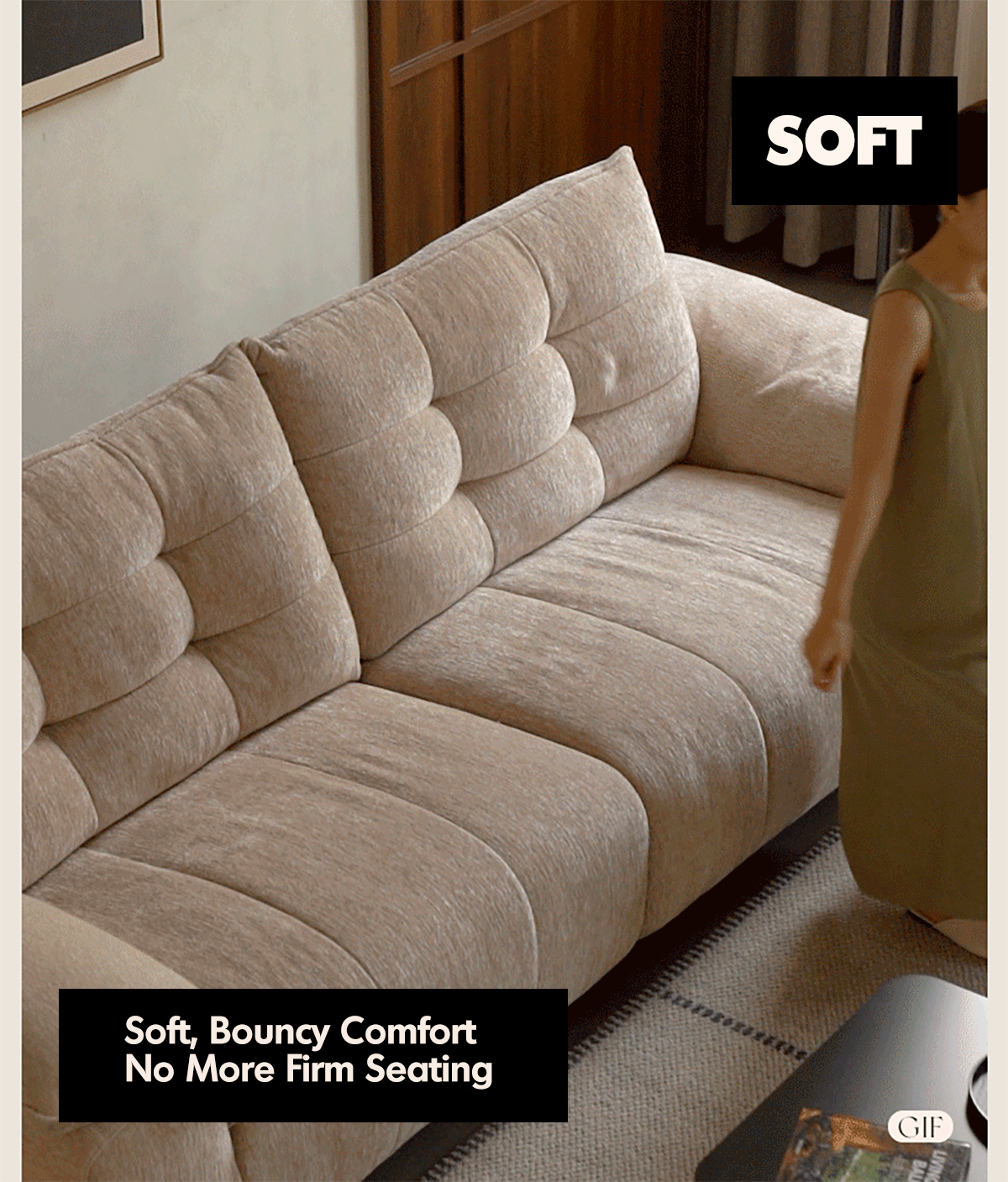 Cream Chenille Velvet Fabric 4 Seater Sofa COCONUT Good to Know - 5