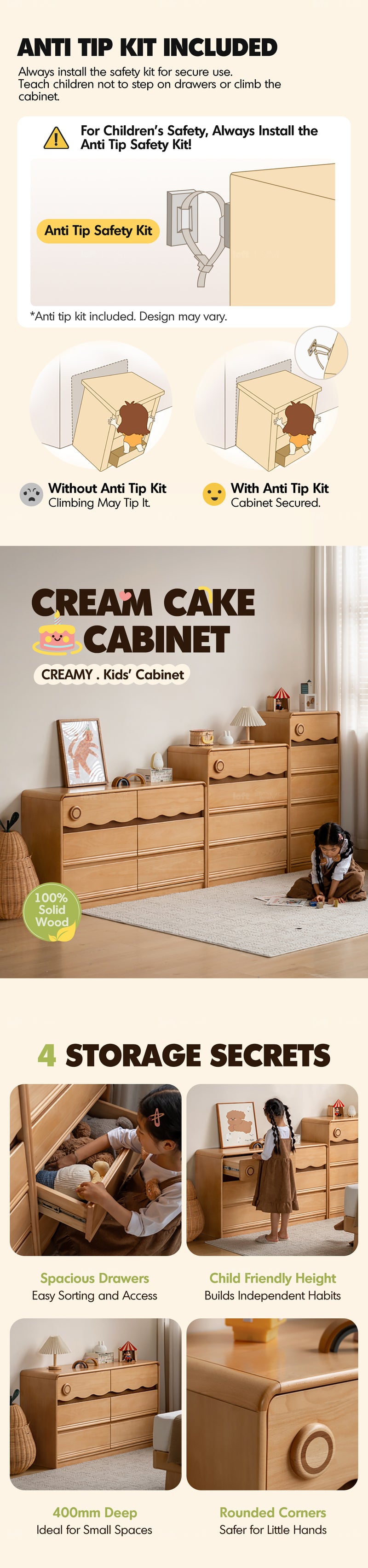 Scandinavian Beech Wood Kids Chest Of Drawers CREAMY More Details and Instruction