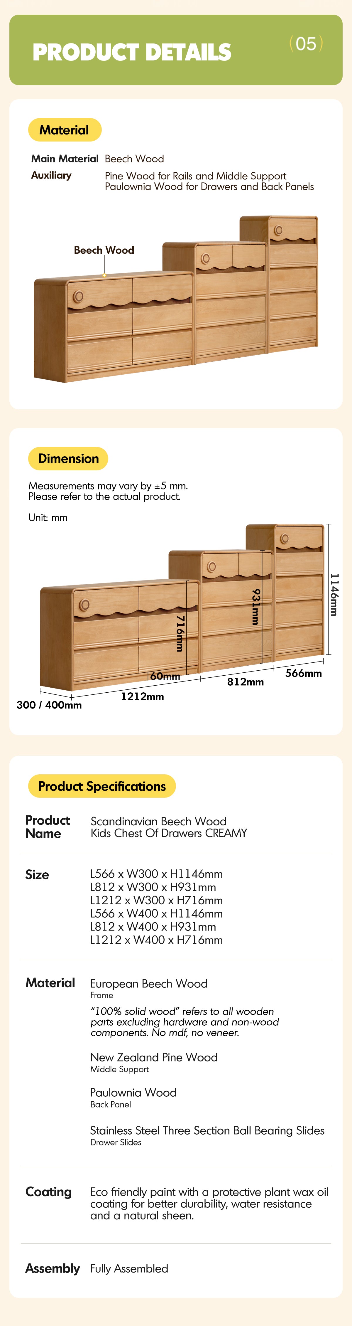 Scandinavian Beech Wood Kids Chest Of Drawers CREAMY More Details and Instruction_6