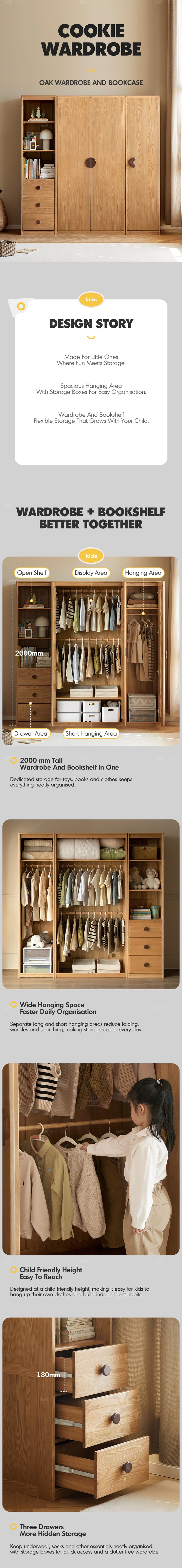 Scandinavian Oak Wood Kids Wardrobe COOKIE More Details and Instruction