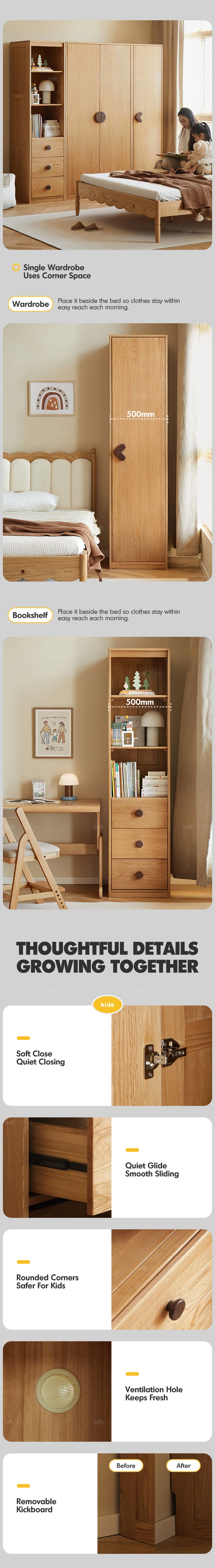 Scandinavian Oak Wood Kids Wardrobe COOKIE More Details and Instruction_2