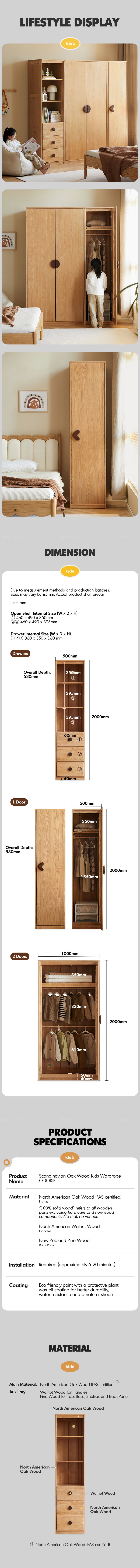 Scandinavian Oak Wood Kids Wardrobe COOKIE More Details and Instruction_4