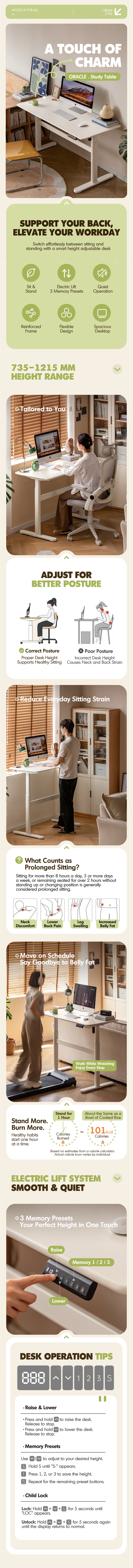 Modern Rubber Wood Electric Height Adjustable Study Table ORACLE More Details and Instruction
