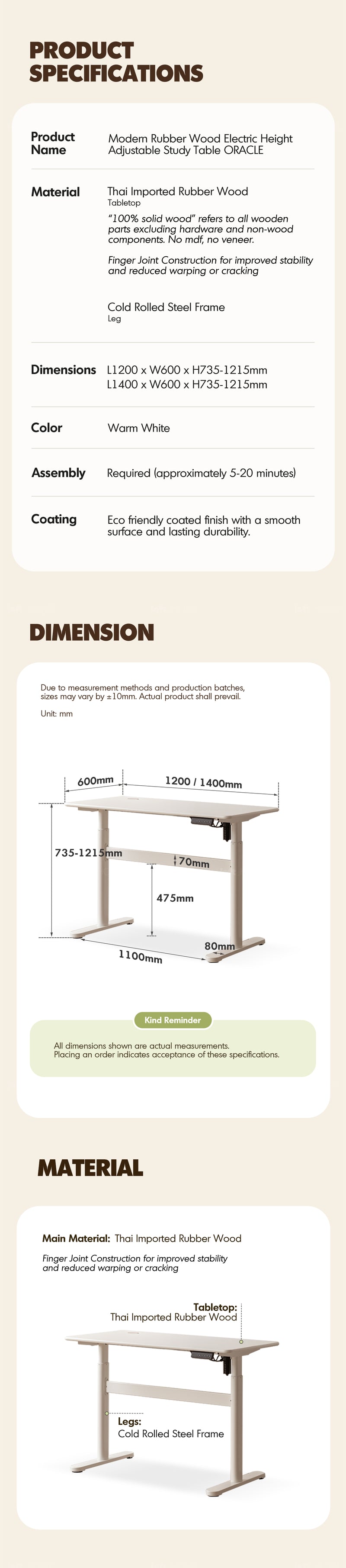 Modern Rubber Wood Electric Height Adjustable Study Table ORACLE More Details and Instruction_6