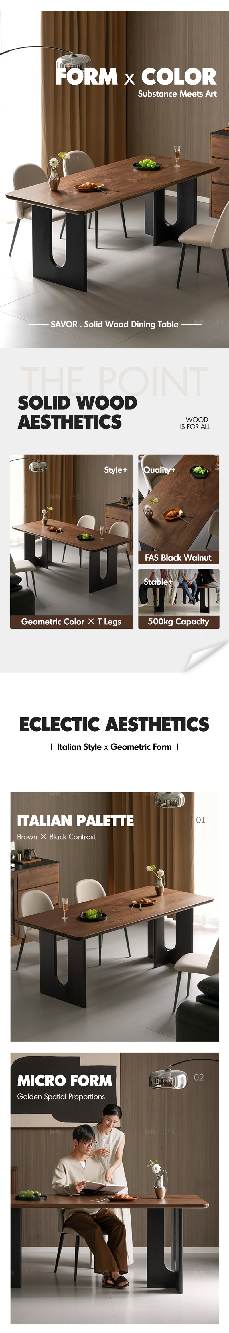 Japandi Walnut Wood Dining Table SAVOR More Details and Instruction