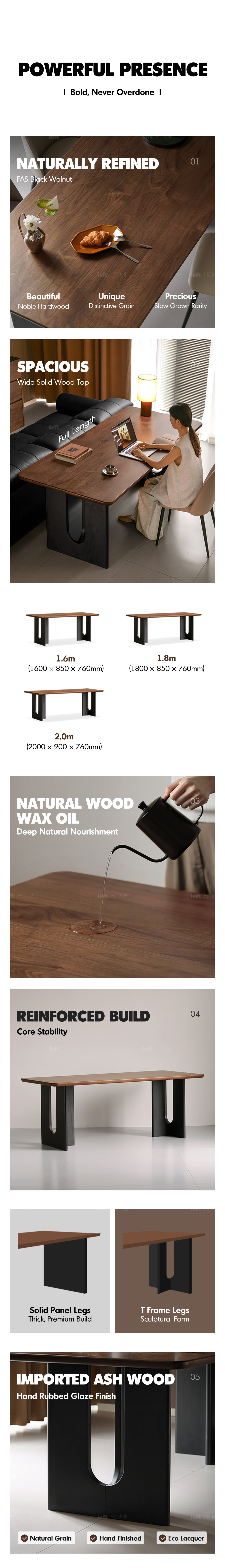 Japandi Walnut Wood Dining Table SAVOR More Details and Instruction_3