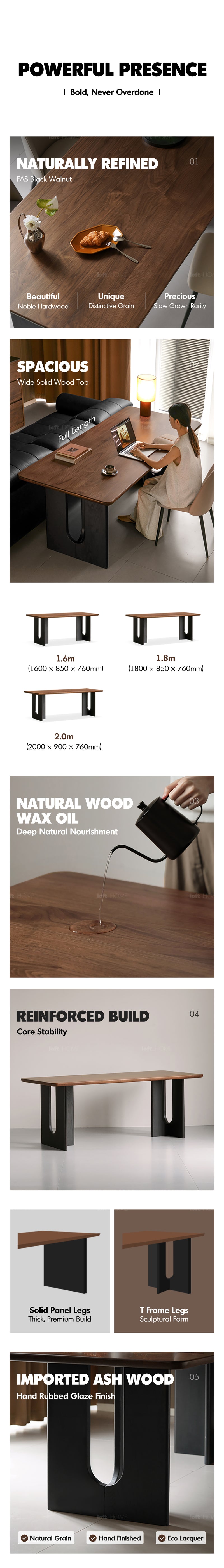 Japandi Walnut Wood Dining Table SAVOR More Details and Instruction_3