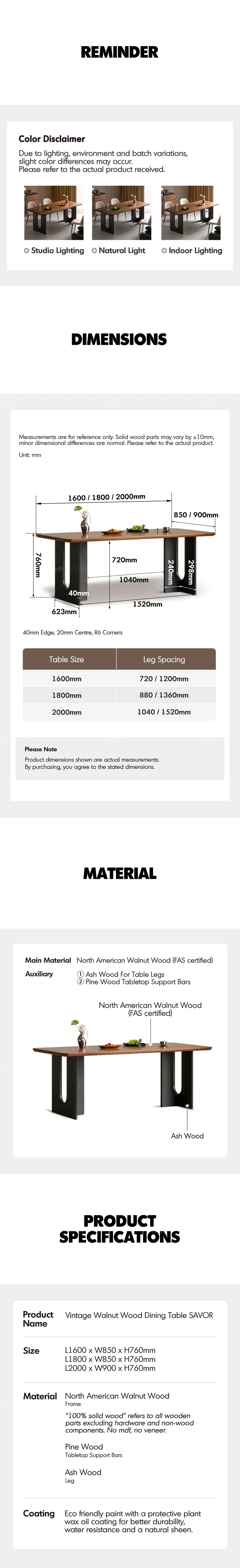 Japandi Walnut Wood Dining Table SAVOR More Details and Instruction_5