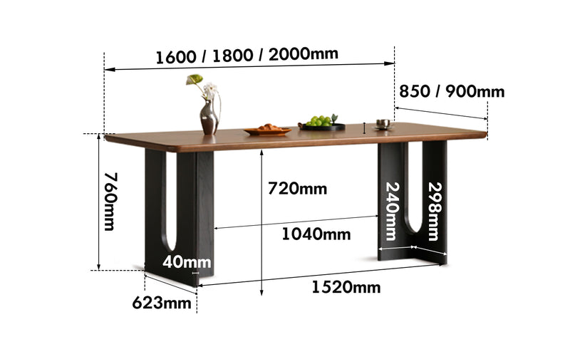 Japandi Walnut Wood Dining Table SAVOR Size Chart