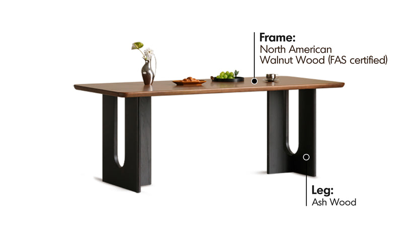 Japandi Walnut Wood Dining Table SAVOR Material Details Chart