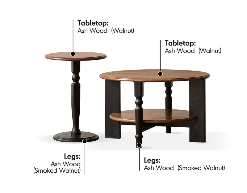 Japandi Ash Wood Coffee Table Set MONA Material Details Chart