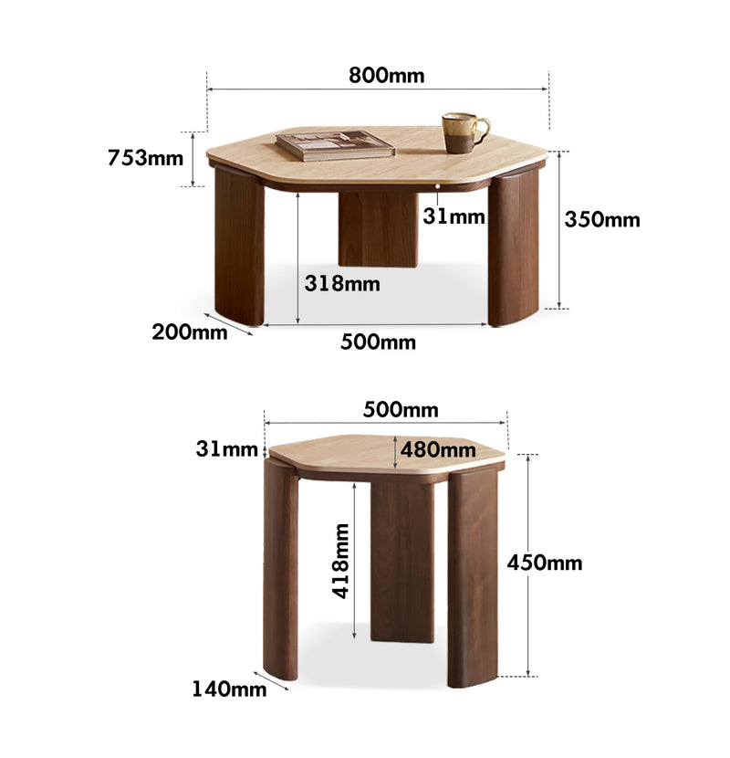 Japandi Sintered Stone Coffee Table Set SILENCE Size Chart