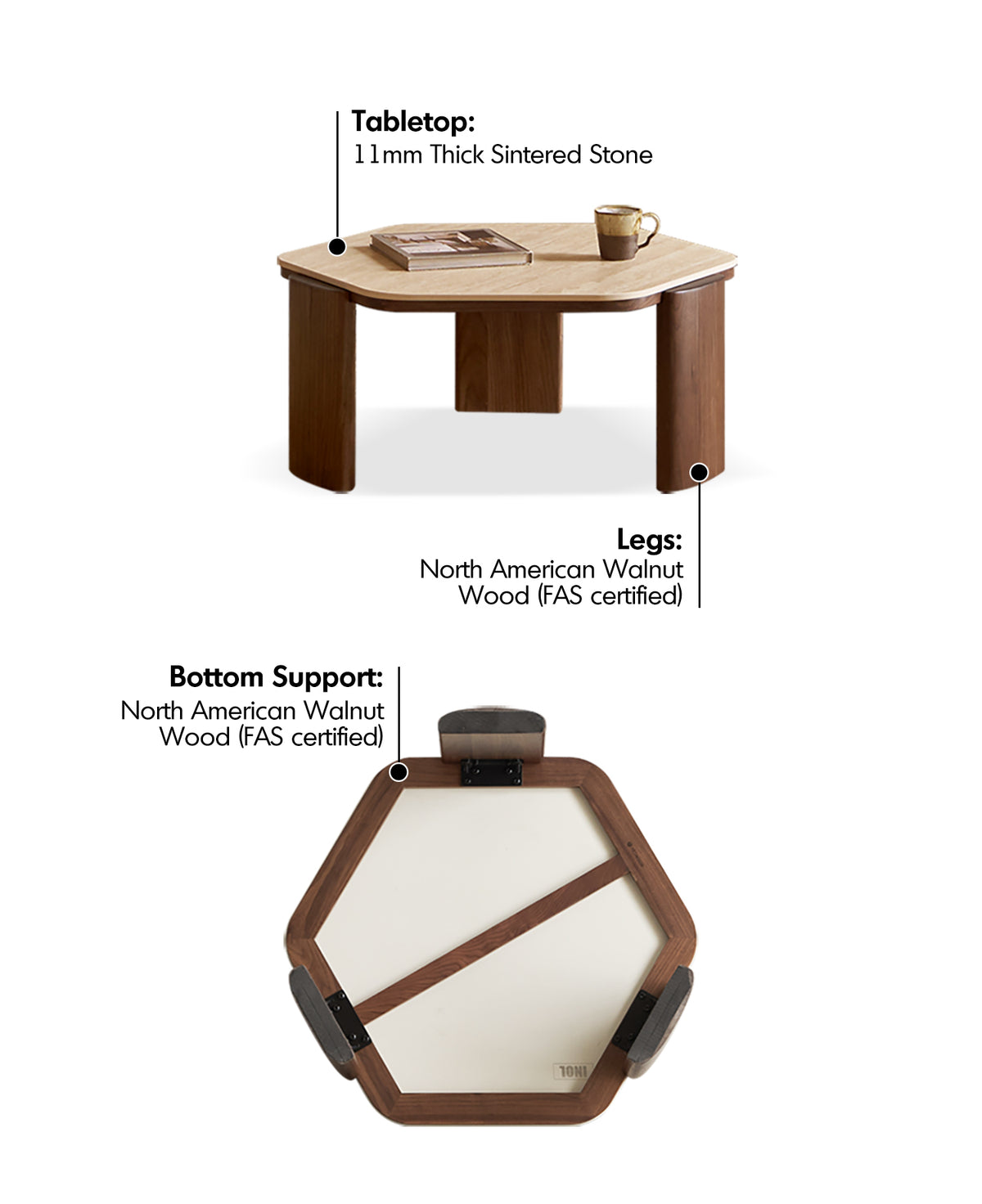 Japandi Sintered Stone Coffee Table Set SILENCE Material Details Chart