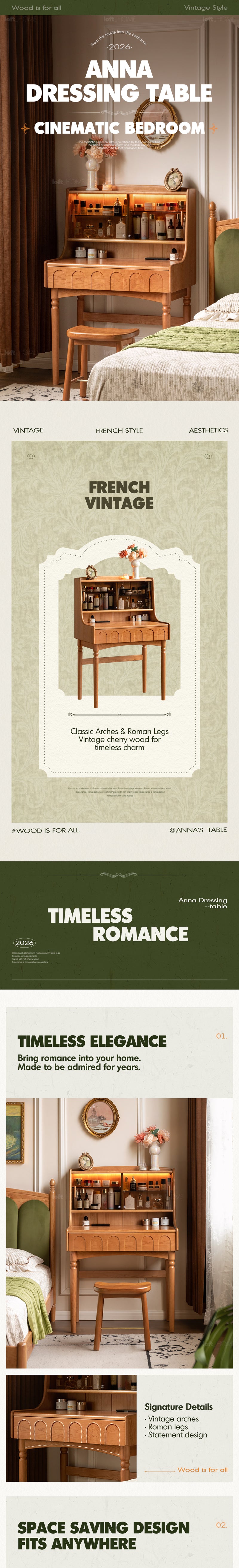 Vintage Cherry Wood Dressing Table ANNA More Details and Instruction