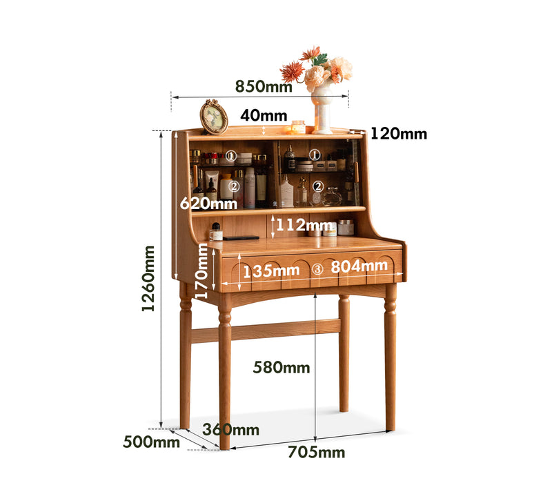 Vintage Cherry Wood Dressing Table ANNA Size Chart