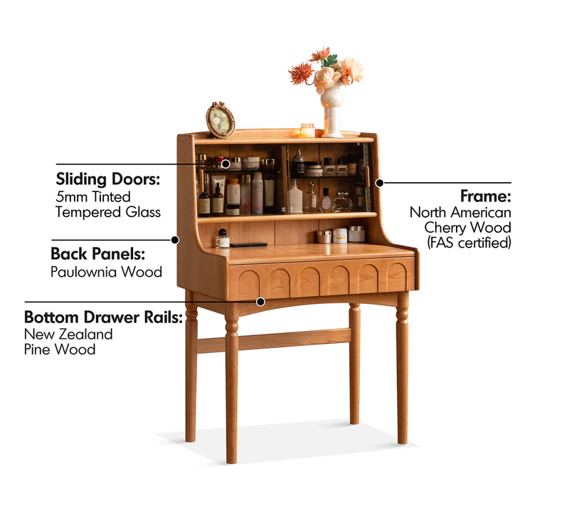 Vintage Cherry Wood Dressing Table ANNA Material Details Chart