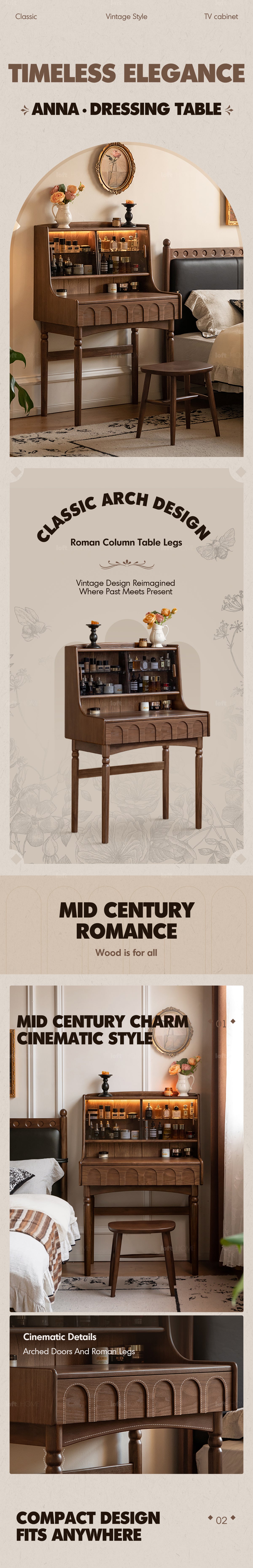Japandi Walnut Wood Dressing Table ANNA More Details and Instruction