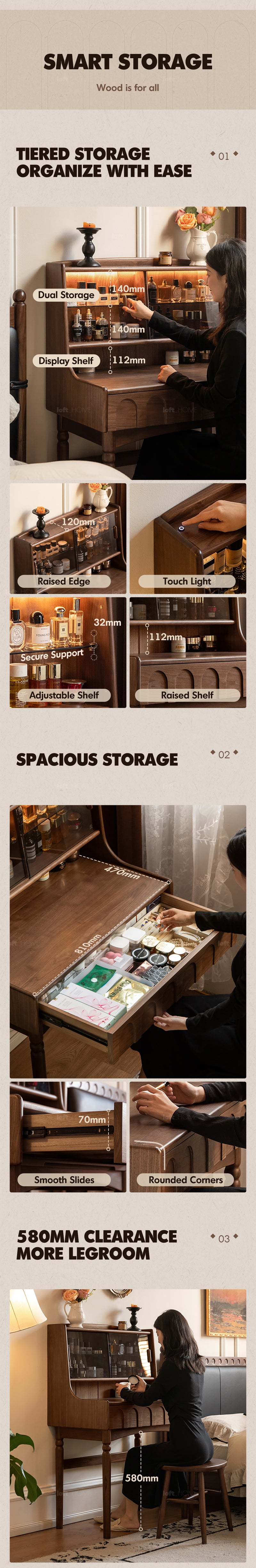 Japandi Walnut Wood Dressing Table ANNA More Details and Instruction_3