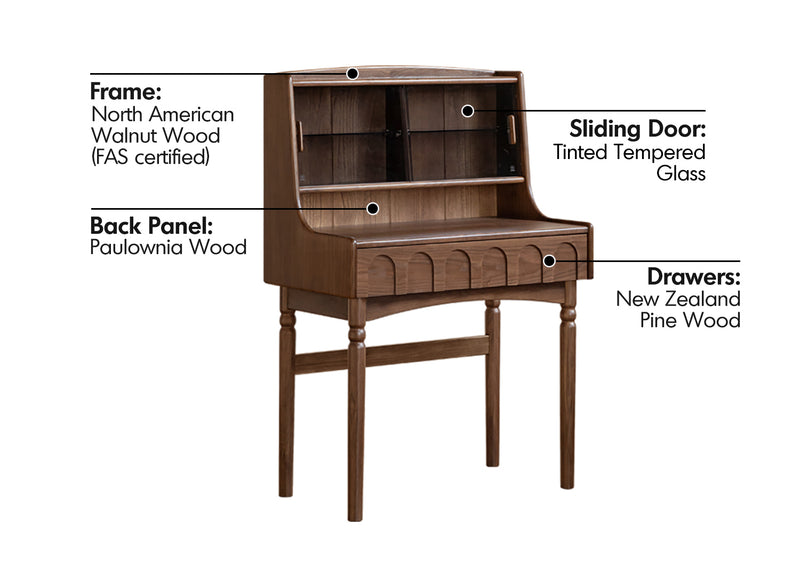 Japandi Walnut Wood Dressing Table ANNA Material Details Chart