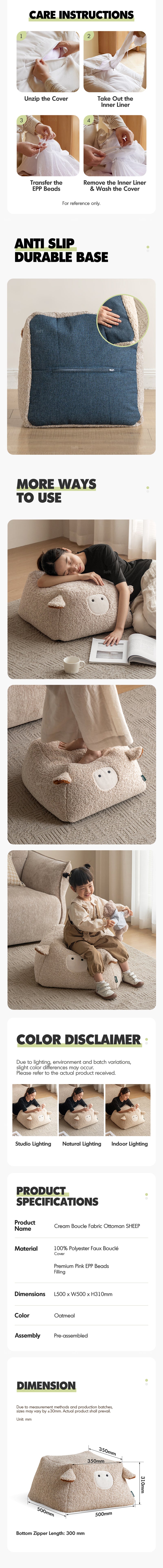 Cream Boucle Fabric Ottoman SHEEP More Details and Instruction_3