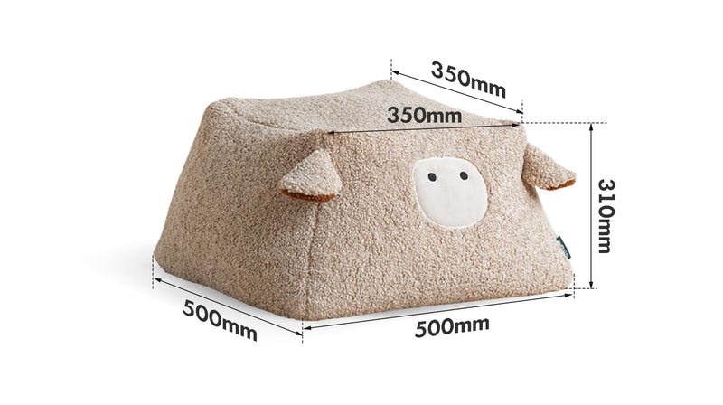 Cream Boucle Fabric Ottoman SHEEP Size Chart