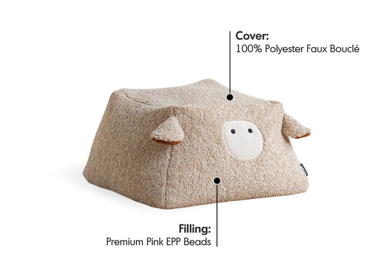 Cream Boucle Fabric Ottoman SHEEP Material Details Chart
