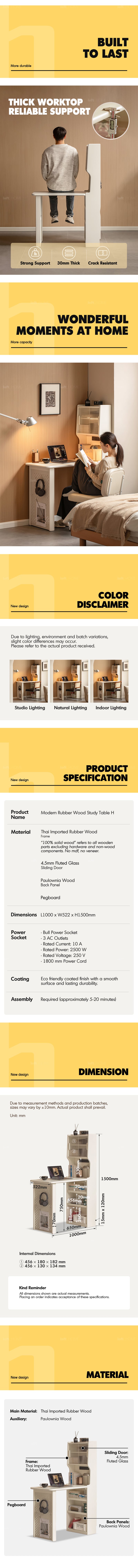 Modern Rubber Wood Study Table H More Details and Instruction_3