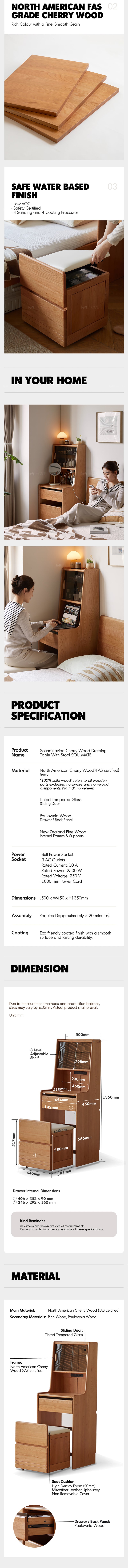 Scandinavian Cherry Wood Dressing Table With Stool SOULMATE More Details and Instruction_9