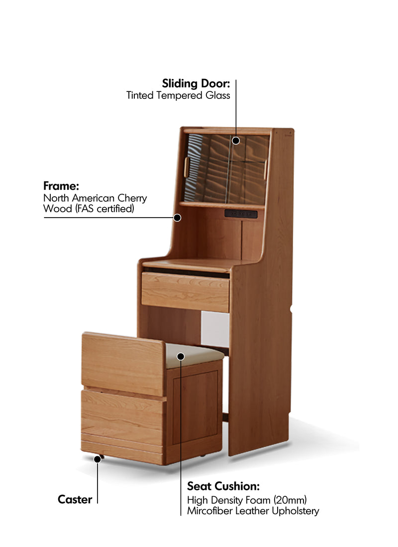 Scandinavian Cherry Wood Dressing Table With Stool SOULMATE Material Details Chart