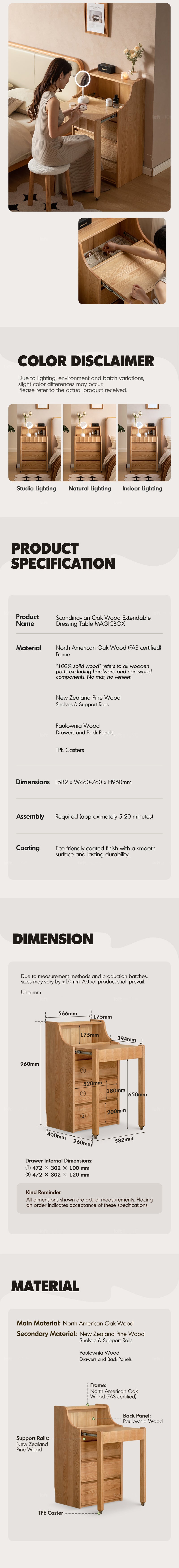 Scandinavian Oak Wood Extendable Dressing Table MAGICBOX More Details and Instruction_10