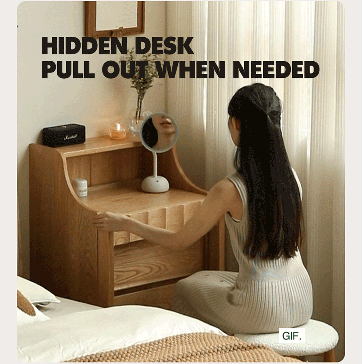 Scandinavian oak wood extendable dressing table magicbox in details.