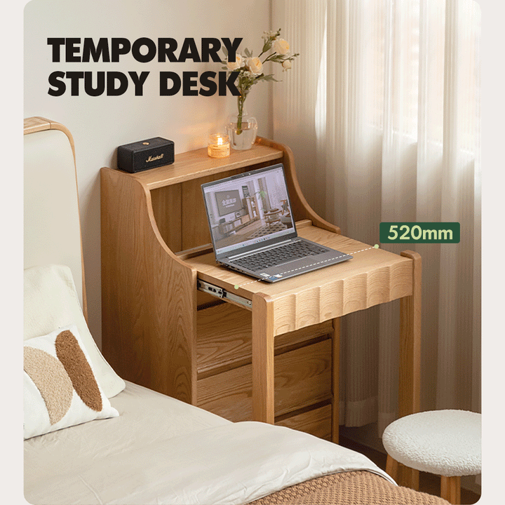 Scandinavian oak wood extendable dressing table magicbox in panoramic view.