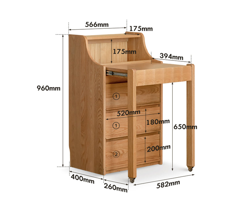 Scandinavian Oak Wood Extendable Dressing Table MAGICBOX Size Chart