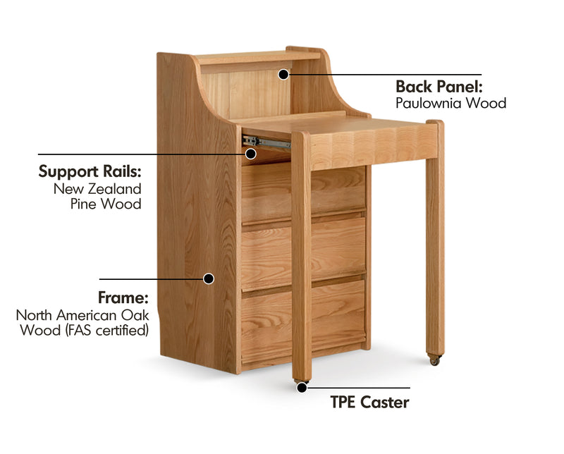 Scandinavian Oak Wood Extendable Dressing Table MAGICBOX Material Details Chart