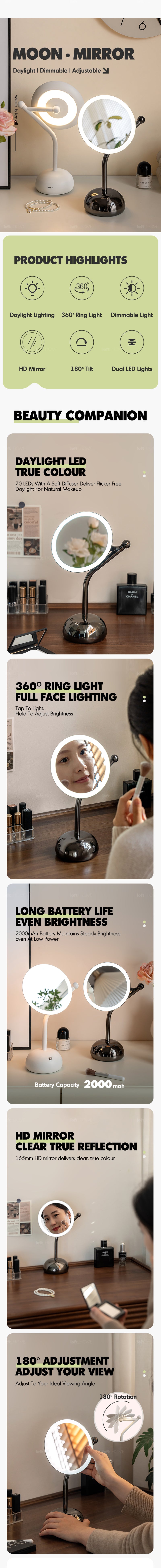 Modern LED Dressing Mirror MOON More Details and Instruction