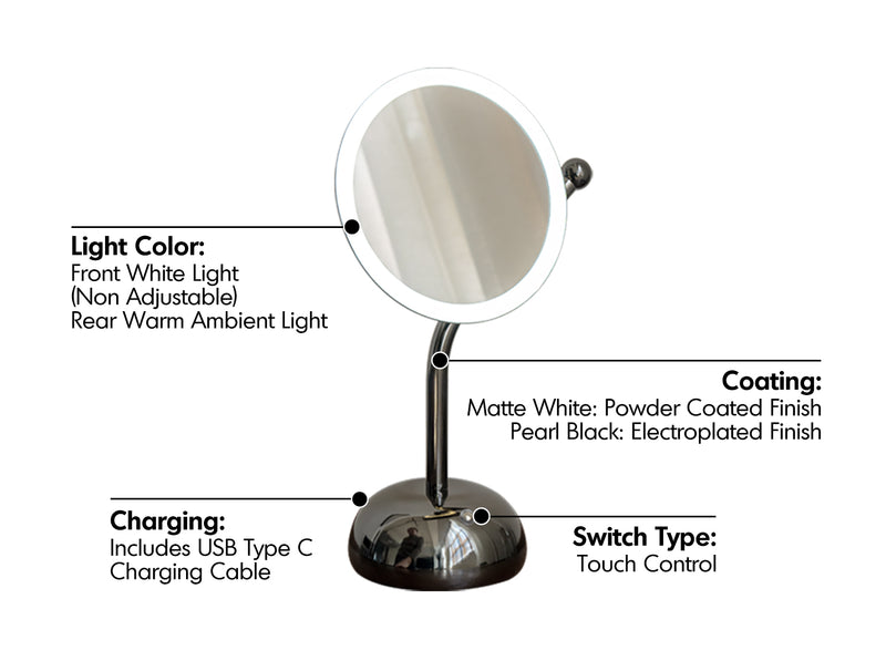 Modern LED Dressing Mirror MOON Material Details Chart