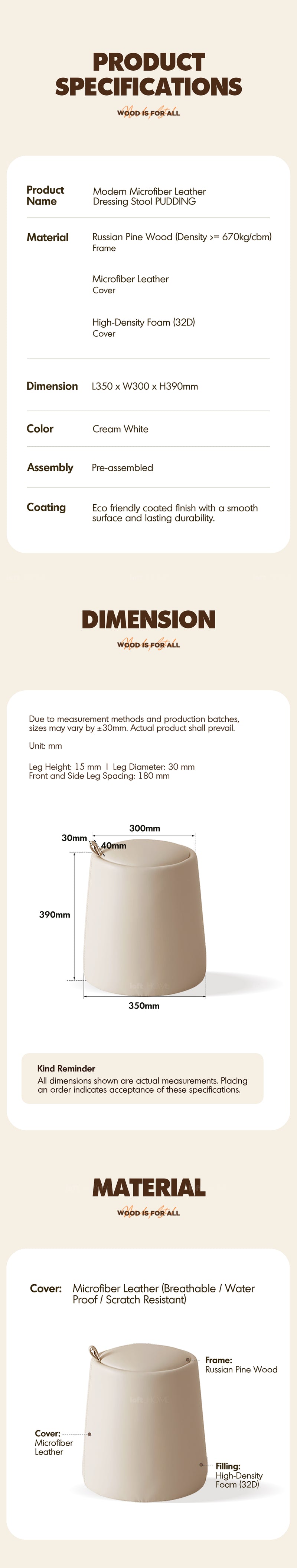 Modern Microfiber Leather Dressing Stool PUDDING More Details and Instruction_6