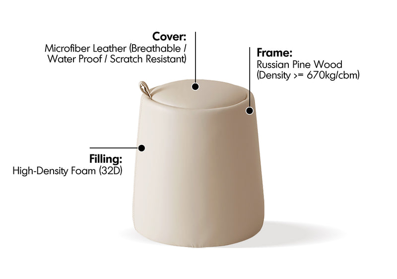 Modern Microfiber Leather Dressing Stool PUDDING Material Details Chart