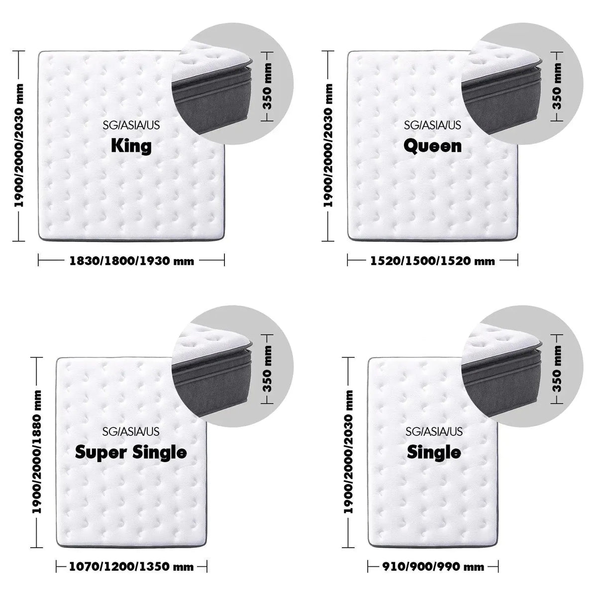 35cm latex gel memory foam pocket spring mattress deep size charts.
