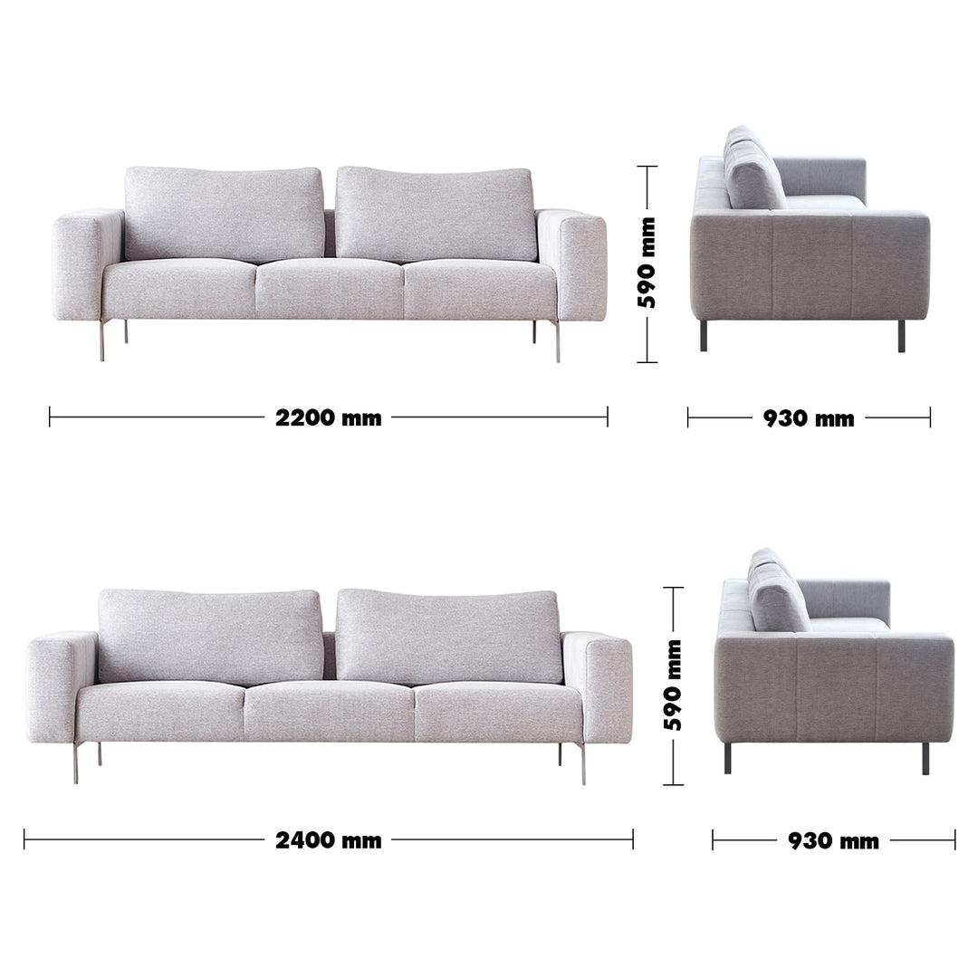 Minimalist Fabric 3 Seater Sofa AMALF Size Chart