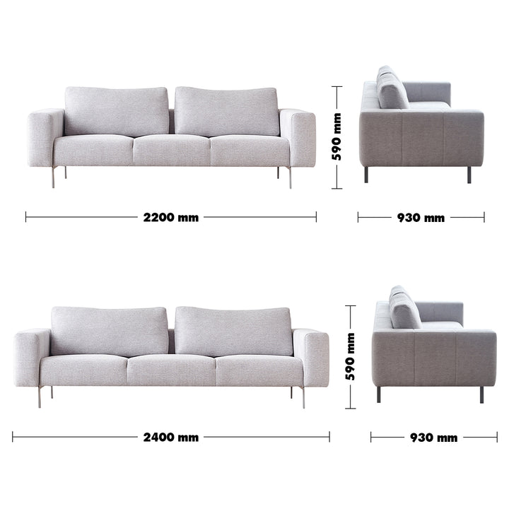 Minimalist Fabric 3 Seater Sofa AMALF Size Chart