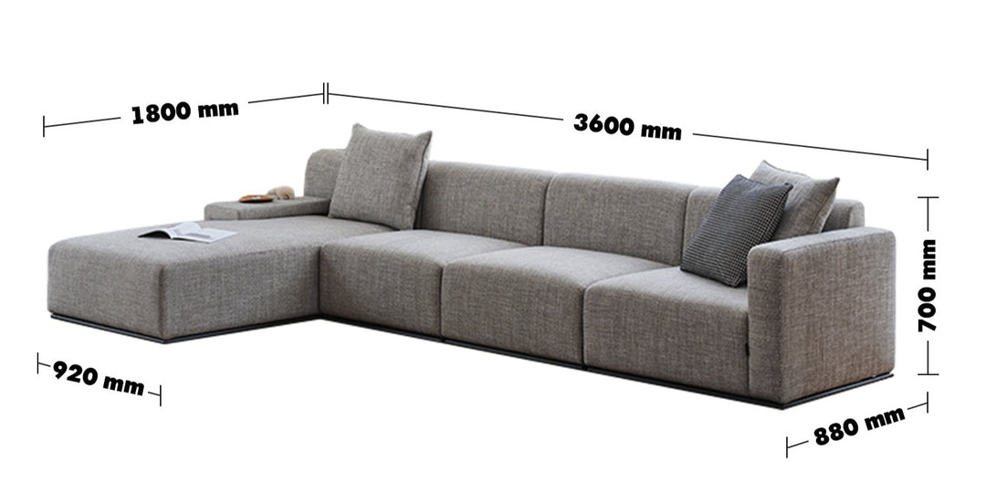 Minimalist Fabric 3+L Sectional Sofa NEMO Size Chart