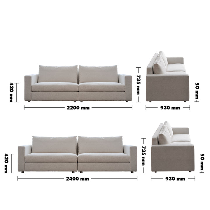 Minimalist Fabric 3 Seater Sofa WHITE Size Chart