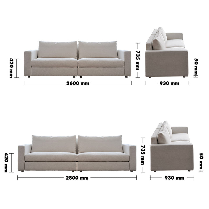 Minimalist Fabric 4 Seater Sofa WHITE Size Chart