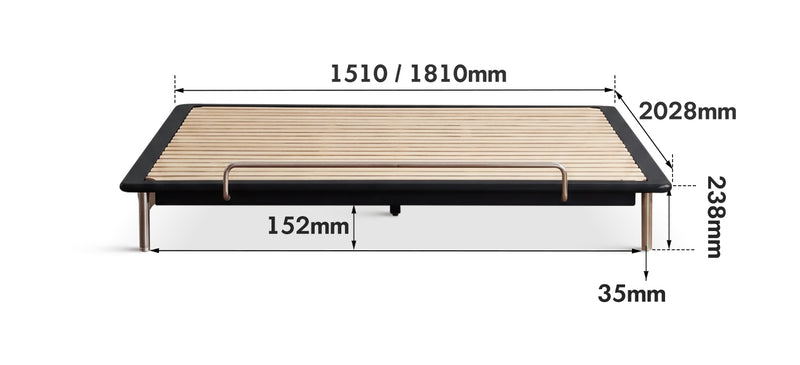 Bauhaus Rubber Wood Platform Bed AMERICANO Size Chart
