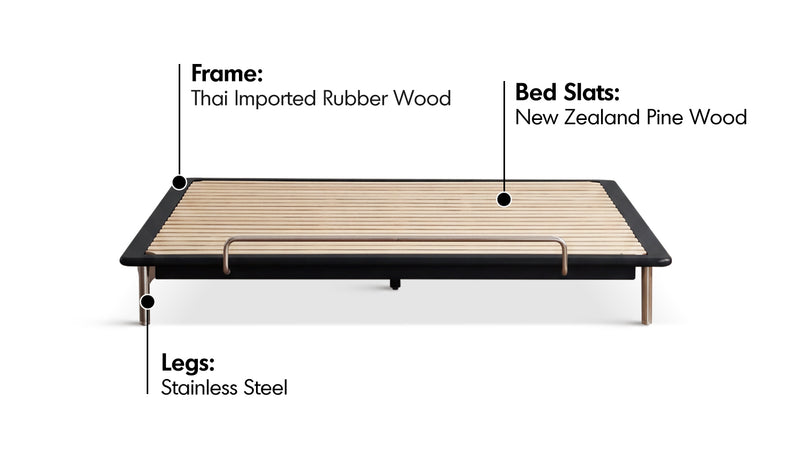 Bauhaus Rubber Wood Platform Bed AMERICANO Material Details Chart